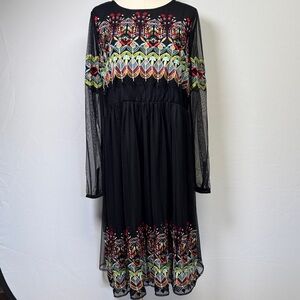 ASOS Embroidered Black Mesh Tulle Dress Size 14